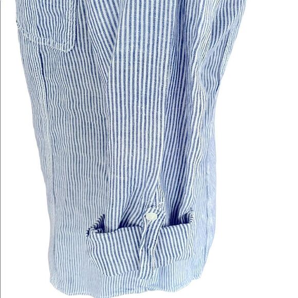 KENAR button front linen blend striped shirt with tab button sleeves, size XS - Picture 5 of 8